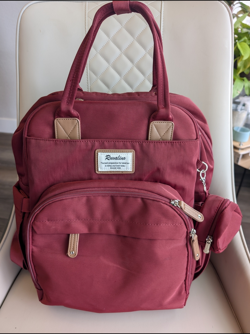 Burgundy Ruvalino Travel Diaper Backpack Unisex